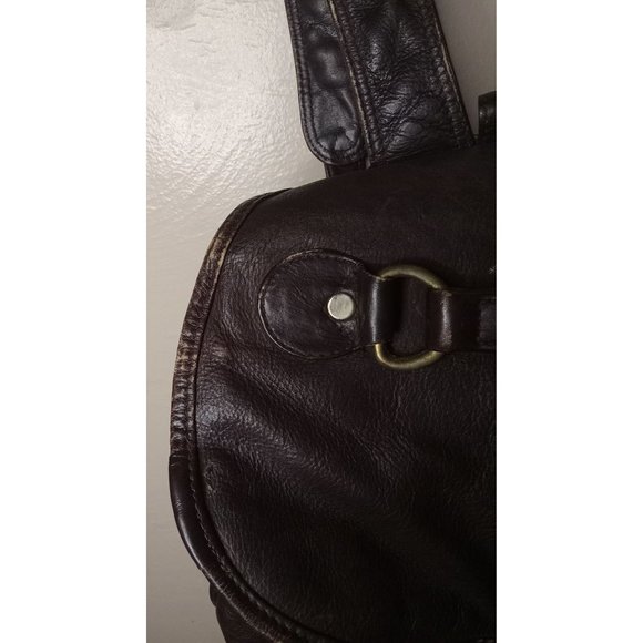 Frye Leather Medium Chocolate Brown Drawstring Closure Backpack With Bronze Acc. main image 8